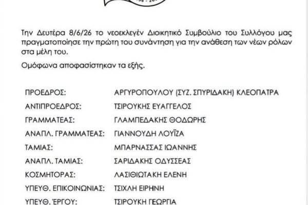 Σύλλογος Κρητών Ηλιούπολης-συγκροτήθηκε το νέο ΔΣ