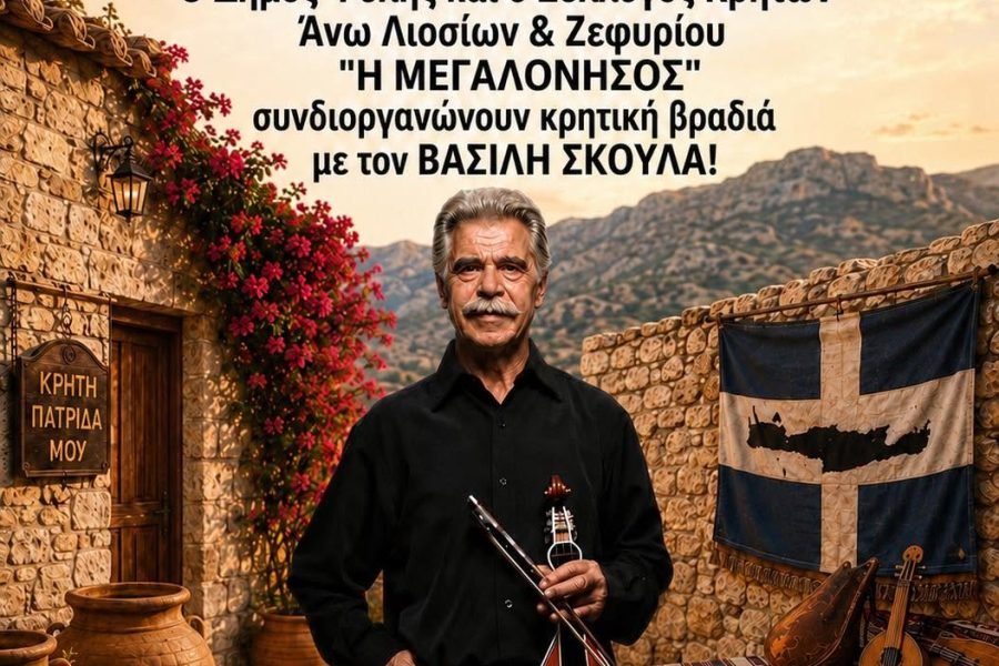 Ο Σύλλογος Κρητών Ανω Λιοσίων-Ζεφυρίου γλεντά με Βασίλη Σκουλά