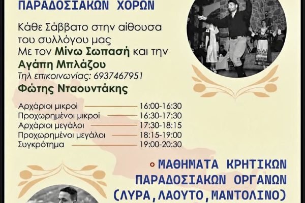 Σύλλογος Κρητών Ζωγράφου-ξεκινήσανε τα μαθήματα