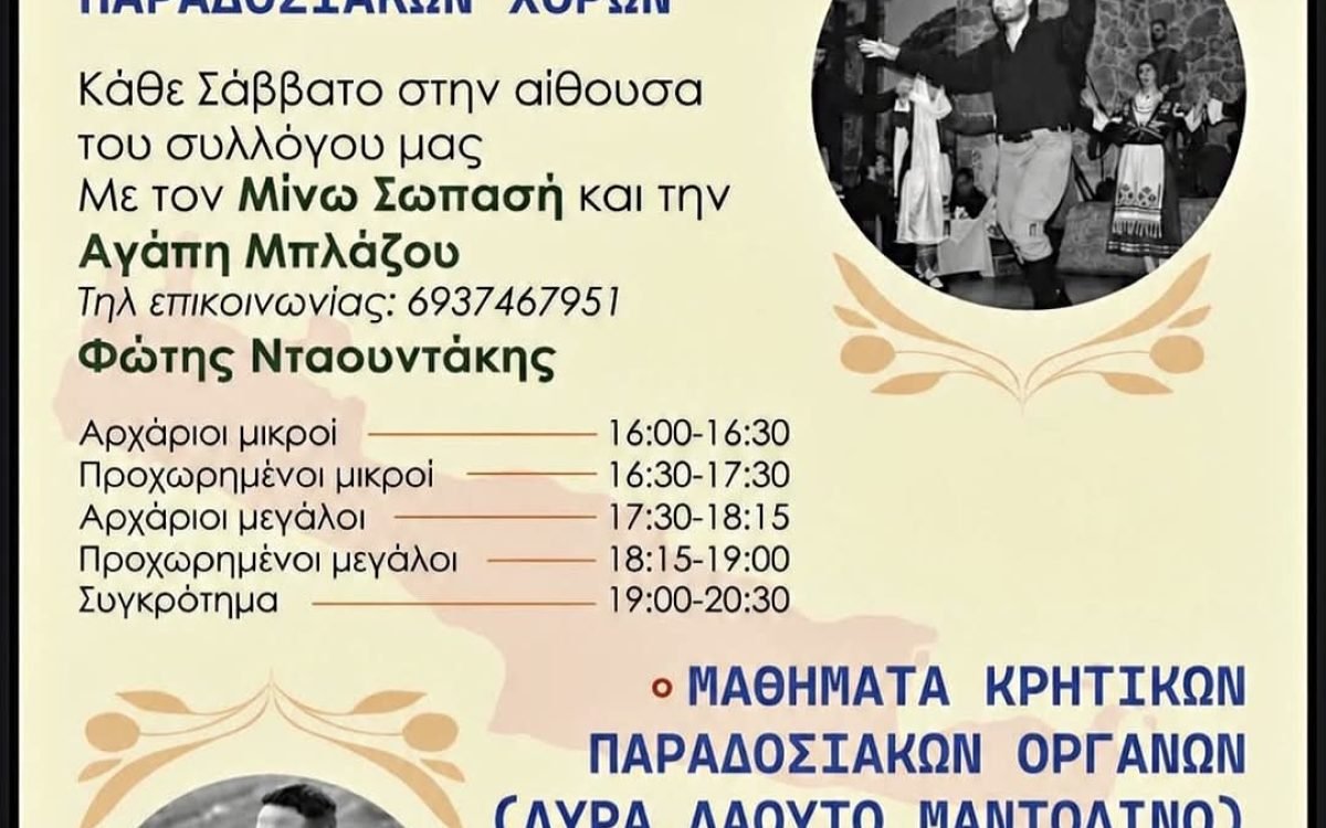 Σύλλογος Κρητών Ζωγράφου-ξεκινήσανε τα μαθήματα